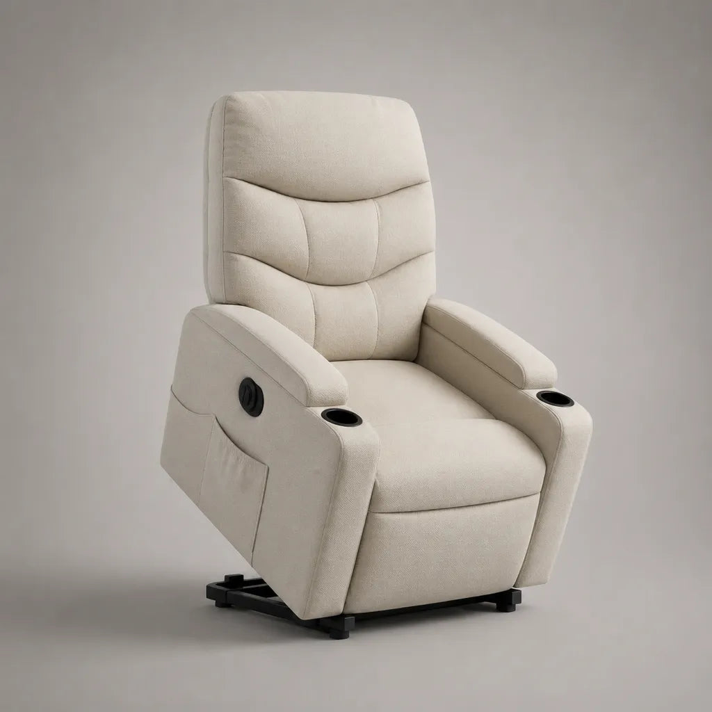 Relaxsessel mit manueller Liegefunktion, Polyesterbezug, Beige, 88 × 95 × 105 cm