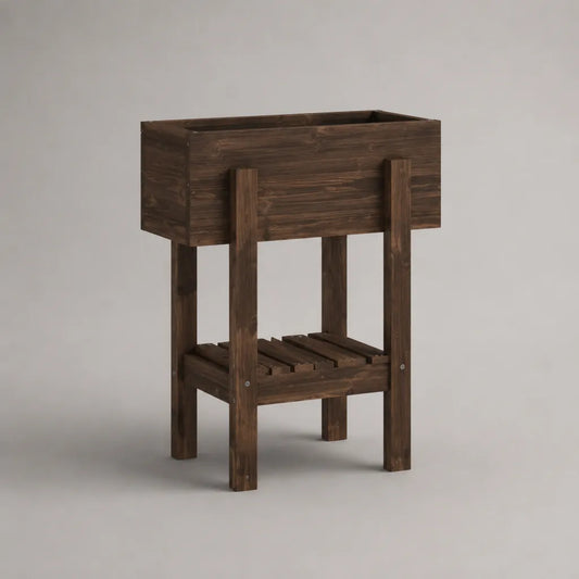 Hochbeet Pflanzkasten aus massivem Holz, rechteckig, Dunkelbraun, 80 × 40 × 100 cm