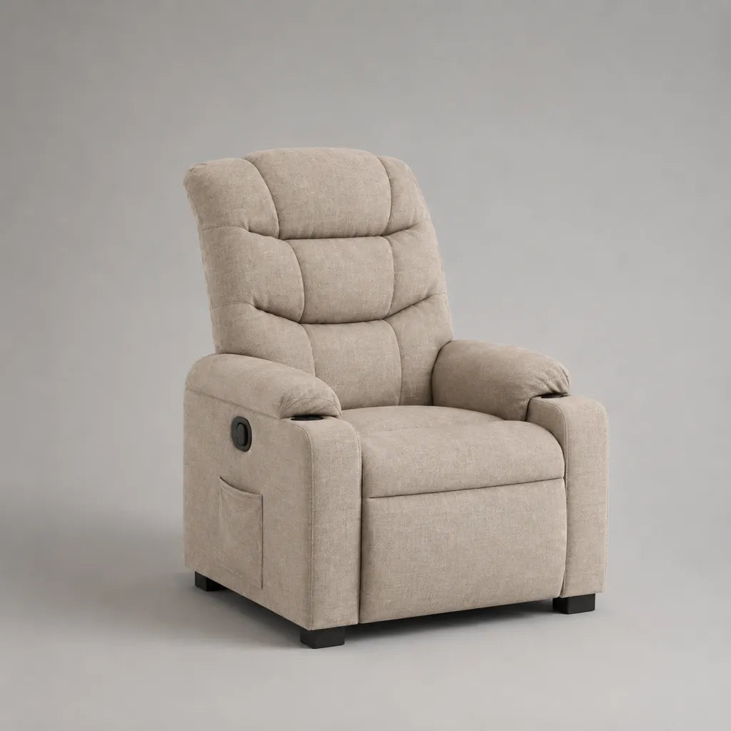 Relaxsessel mit manueller Liegefunktion, Polyester-Mikrofaser, Hochlehner, Beige, 91 × 95 × 105 cm
