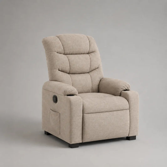 Relaxsessel mit manueller Liegefunktion, Polyester-Mikrofaser, Hochlehner, Beige, 91 × 95 × 105 cm