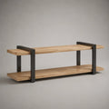 TV-Lowboard mit 2 Ablagen aus massivem Akazienholz und pulverbeschichtetem Stahl, Naturfarben/Schwarz, 120 × 35 × 50 cm