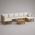 Garten-Loungeset 6-teilig aus Bambus mit Polyesterpolstern, U-Form, Natur/Cremeweiß, 330 × 150 × 78 cm