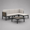 3-teiliges Garten-Ecksofa-Set mit Couchtisch, Aluminium, Polyester und WPC, L-Form, Anthrazit und Beige, 230 × 145 × 75 cm