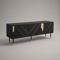 TV-Lowboard mit 3 Türen aus MDF und Stahl, Schwarz und Goldfarben, 160 × 40 × 70 cm