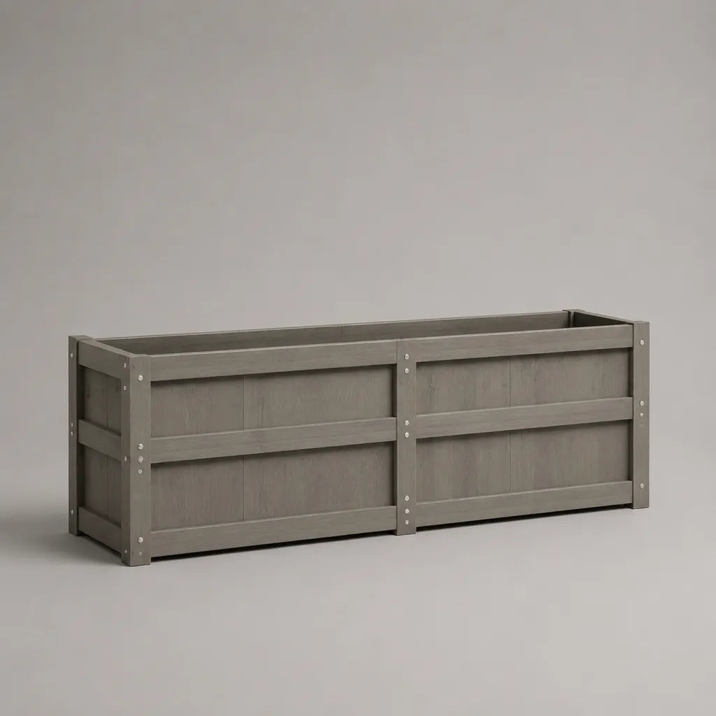 Rechteckiger Pflanzkasten aus massivem Holz, Grau, 120 × 40 × 45 cm
