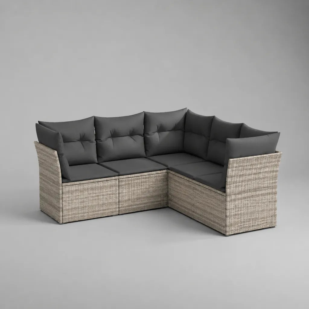 L-förmiges Gartensofa-Set aus Rattan mit Stahlgestell und Polstern, 5-Sitzer, Grau/Anthrazit, 194 × 194 × 74 cm