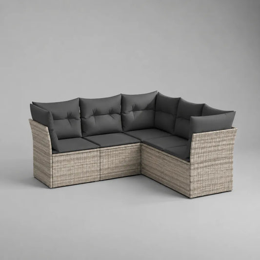 L-förmiges Gartensofa-Set aus Rattan mit Stahlgestell und Polstern, 5-Sitzer, Grau/Anthrazit, 194 × 194 × 74 cm