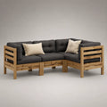 3-teiliges Gartenecksofa aus Akazien-Massivholz mit Polyesterpolstern, Natur/Anthrazit, 215 × 150 × 78 cm
