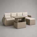Gartensofa-Set aus PE-Rattan mit 4-Sitzer-Ecksofa und höhenverstellbarem Tisch, Beige/Creme, 240 × 180 × 75 cm