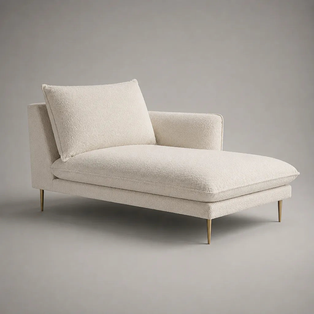 Chaiselongue mit Polyester-Bouclé-Bezug und einseitiger Lehne, Creme, 170 × 90 × 85 cm