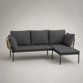 2-teiliges Gartenecksofa aus Stahl mit Polyesterkissen, Chaiselongue rechts, Anthrazit/Natur, 220 × 145 × 78 cm