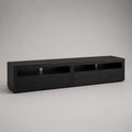 TV-Lowboard aus Spanplatte mit 3 Klappen und 3 offenen Fächern, Schwarz, 200 × 40 × 50 cm